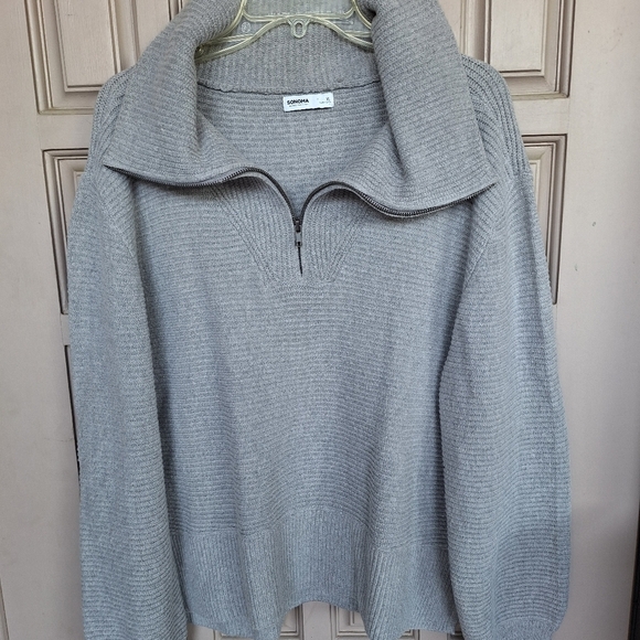 Sonoma Sweater Gray SzXL 1/4Zip Wide Collar /Cuffs Long Sleeves Hem Slit Sides - Picture 5 of 12